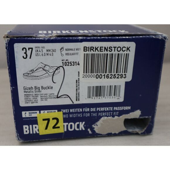 Birkenstock Women's EUR 37 US 6 Metallic Silver Leather Gizeh Big Buckle Sandals - Picture 15 of 15